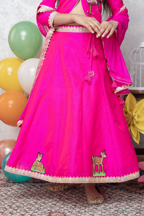 FLAMINGO AND DEER PINK LEHENGA SET